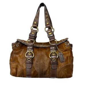 Coach Rare Limited Edition Authentic Calf Hair Satchel Brown Leather Laced Bag